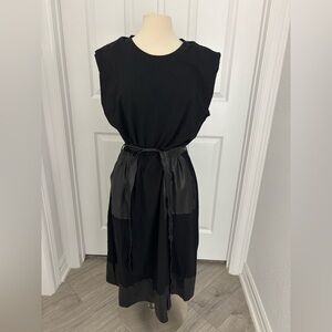 DREW Black Midi Dress with Belted Waist